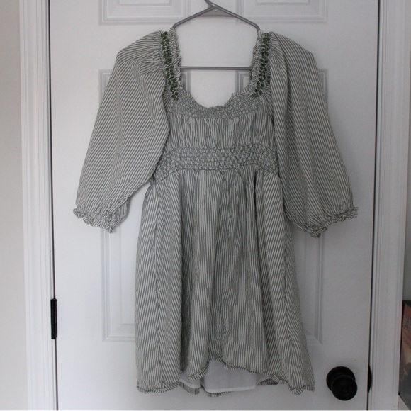 AMERICAN EAGLE OUTFITTERS Women's Ruched Cap 3/4 Sleeve Striped Minidress - Picture 2 of 5